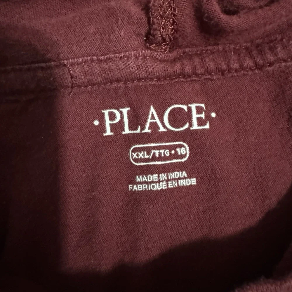 Place Big Boy Burgundy Stripped Long Sleeves‎ Hooded Pullover Shirt Size 16